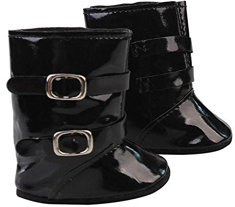 Aeromdale Poupée PU Bottes Chaussures pour Poupée Américaine 46cm Poupée Fille Poupée Accessoires Jouets - Noir - 1 Paire
