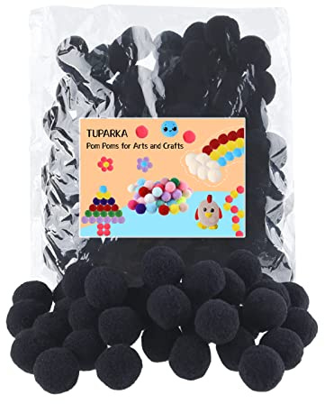 TUPARKA 100 Pcs Pom Poms Black Pom Poms for Crafts 1 Inch Felt Balls for Arts Crafts DIY Supplies (Black)