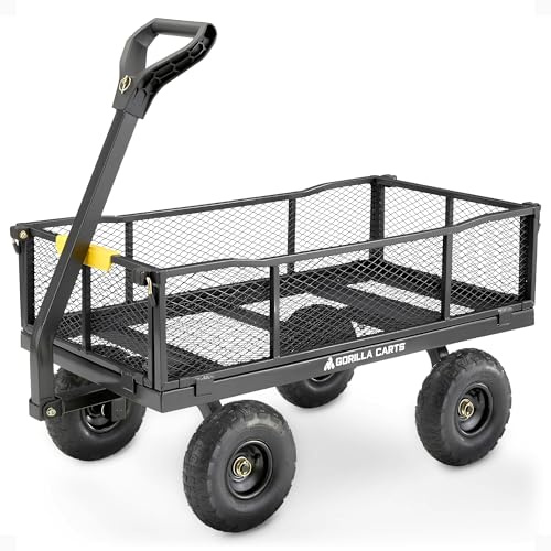 Gorilla Carts Steel Utility Cart, 4 Cu Ft Bed, 900 lb Load Capacity, Black – Towable Heavy-Duty Outdoor Hauling Wagon with Removable Side Panels for Yard, Lawn, Garden or Landscaping