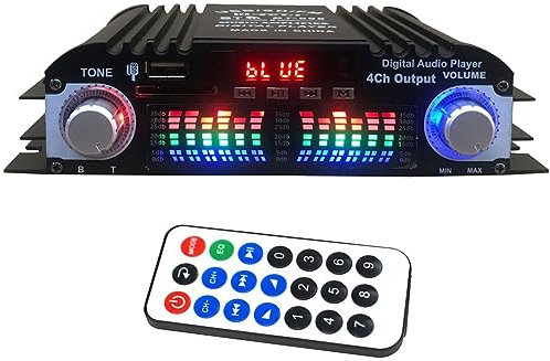 Pinafresa Audio Amplifier 4-Channel Digital Sound Amp For Home Audio Systems, Car, Karaoke Supports USB SD AUX