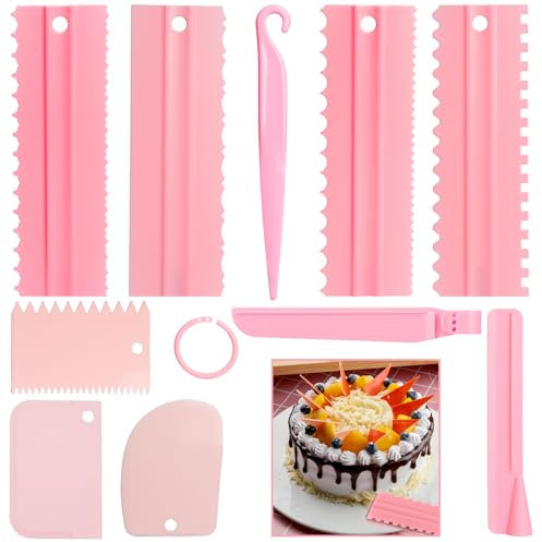 Set di 9 raschietti per torte con spatola regolabile per glassa e crema – pettine per decorazione torte e crema