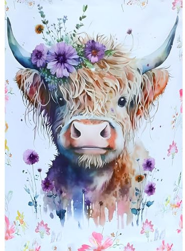 MAXBYE 5D Diamond Painting Kits for Adults, Cow with Flower DIY Diamond Art Full Drill Crystal Rhinestone Painting Pictures Embroidery Craft Kits for Home Wall Decor 12x16inch