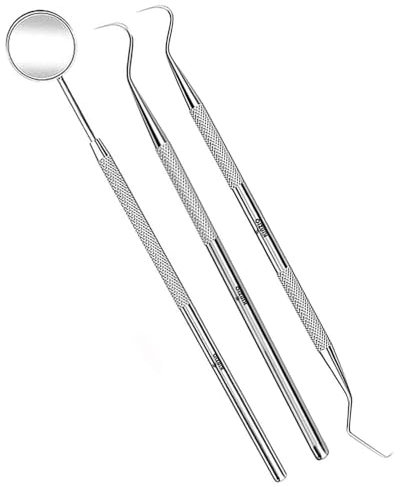KINZIO Kit per la rimozione della placca dentale in acciaio inox, con specchio dentale, per uso personale e domestico