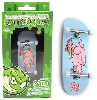 SPITBOARDS 34 mm x 96 mm Pro Planche en bois véritable | Set-Up (complète) | Pro Trucks avec écrous de verrouillage et bushings | Roues en polyuréthane avec roulements | Pig Flue