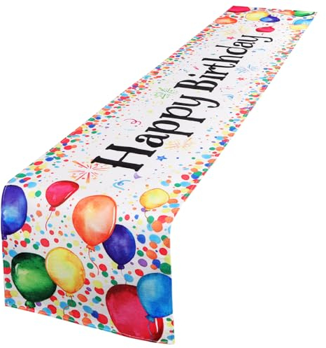 Runner da Tavola Happy Birthday Bambini Runner da Tavola Buon Compleanno Colorati Palloncini Iuta Decorazione Festa Compleanno 180x33cm (B)