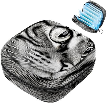 Sacchetto di immagazzinaggio del tovagliolo sanitario,Borsa mestruale,Sacchetto del cuscinetto,Occhi ritratto di gatto,Sacchetto mestruale
