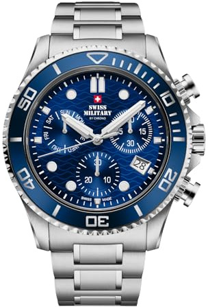 Swiss Military by Chrono Herren Uhr Chronograph Quarzwerk mit Edelstahl Metallarmband Analoge Herrenuhr Armbanduhr Silber SM34101.02