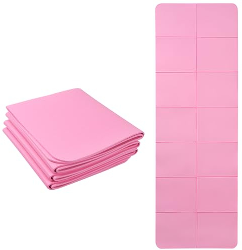 Yogamatte Faltbar TPE, Tragbare Fitnessmatte, Gymnastikmatte mit Tasche, Reise Sportmatte Pilates, Leicht Rutschfeste Übungsmatte für Home Gym Training Boden-Workouts, 183 x 61 x 0.6 cm (Rosa)