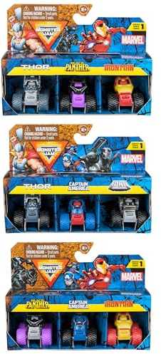 Monster Jam, Marvel Mini Monster Truck 9-Pack, Collectible Die-Cast Mini Monster Trucks, 1:87 Scale, Kids Toys for Boys Ages 3 and Up