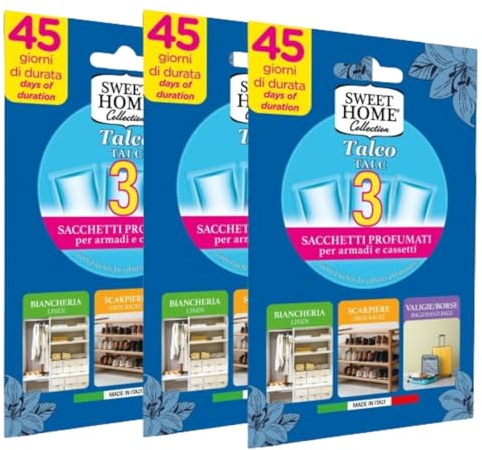 Suarez Sweet Home Collection Sacchetti Profumati Per Armadi E Cassetti Varie Fragranze (Talco 3 Unità)