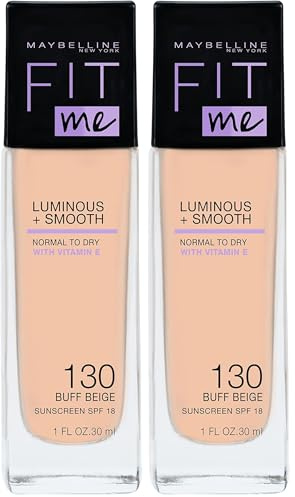Maybelline New York Make Up, Fit Me! Foundation mit LSF18, Für makellose Haut, Alle Hauttypen, Nr. 130 Buff Beige, 30 ml (Packung mit 2)