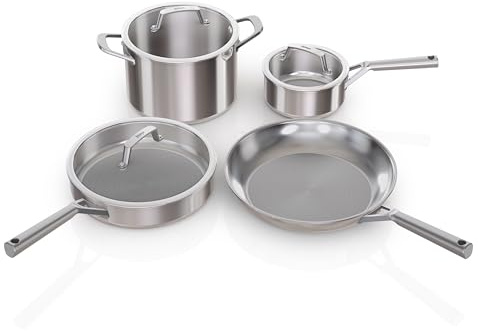 Ninja EverClad Stainless Steel Cookware 7 Piece Pots & Pans Set, Cookware Set, All Stovetops & Induction, Oven Safe to 600°F, Tri-Ply Commercial-Grade, C99007