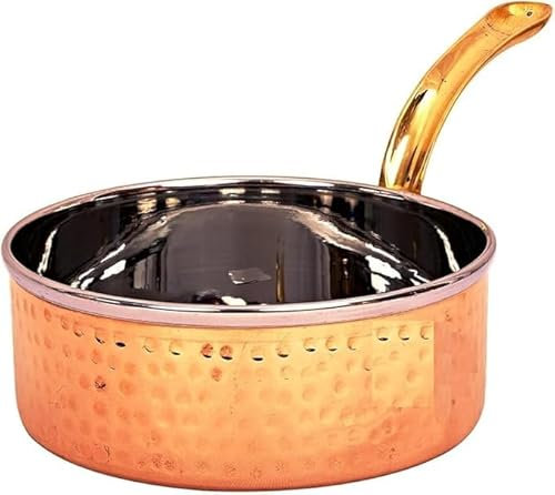 Padella in acciaio e rame martellato con manico in ottone, ideale per servire e stoviglie, hotel e ristoranti, diametro 15,2 cm