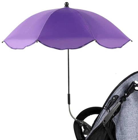 Småbarnsstol med paraply, UV-skydd barnvagnsparasol, justerbart paraply med klämma på solskydd för barn, bärbar barnvagnstillbehör för utomhusbruk, bred täckning, Lila (silverlim), Refer to