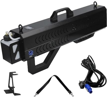 Macchina del fumo, pistola for nebbia portatile da 1500W, macchina for nebbia a cannone con luci a LED, altezza di spruzzo 6-8m e distanza di spruzzo 8-10m for feste in discoteca,effetti DJ,(Black)