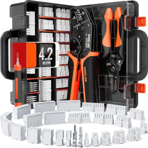 SOMELINE Crimptång Mini-Fit Jr Kontakt Set, 2-24 Polig 4,2mm (0,25-1,5mm²/24-16 AWG), med Pin Extractor & Skaltång, för PC (ATX/PCIe) & 3D-Skrivare - Crimptång för Molex, Dupont, KF2510, TE