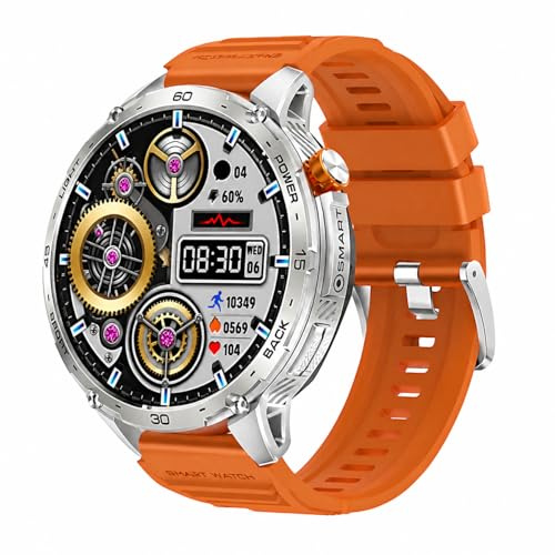 VCYEX Orologio Smartwatch Uomo, Orologio Sportivo Uomo Multilingue E Sportivo Con Diverse Modalità E Torcia Smart Watch for Men Per Sport, Spostamenti, Riunioni E Relax Silver Orange,2 * 0.5 in