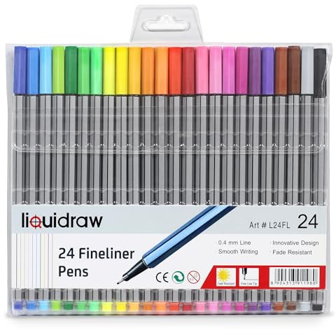 Set da 24 penne a fibra con punta fine da 0,4 mm, in colori assortiti
