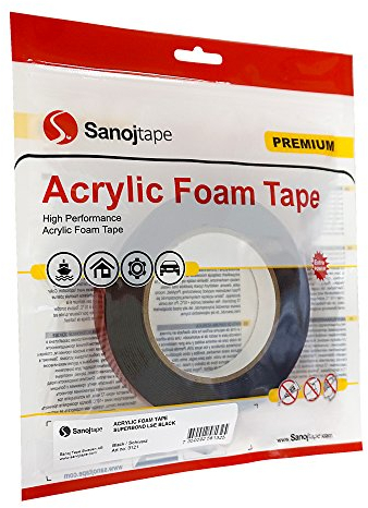 Sanojtape Superbond Acrylic Foam Tape Black 12mm x 5m | Heavy Duty Mounting Tape | Permanent Adhesive for Difficult Surfaces and Materials | Perfect for Automotive, LED, Waterproof | 1mm Thickness