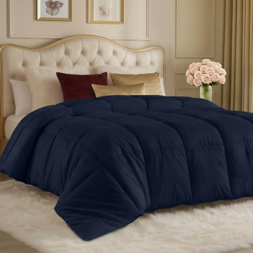 Utopia Bedding Comforters King Size, All Season Duvet Insert, Down Alternative Box Stitched Bed Comforter with Corner Tabs, Machine Washable (Navy)