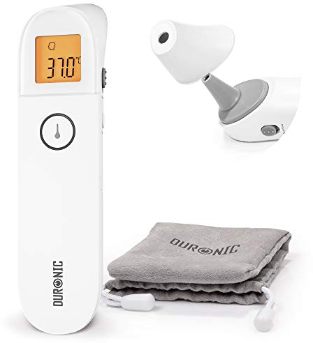 Duronic Ear and Forehead 3 in 1 Thermometer IRT3W Non-Contact Digital Infrared Medical Thermometer for Baby Child & Adult, Easy Operation, Instant Accurate Results, Grey Pouch Included