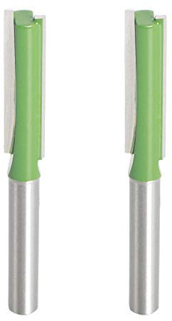 Aopin Router Bit 8mm Cutting Dia 6mm Shank Dia Double Flute Straight Bit Carbide for Woodworking Milling Cutter Tool, Green, Silver, 2Pcs
