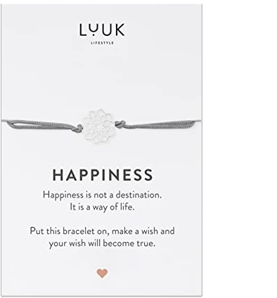 LUUK LIFESTYLE Filigrane Armbänder mit verschiedenen Anhängern und HAPPINESS Geschenks Karte, Glücksbringer, Freundschaft Armband, strapazierfähige Materialien, verstellbare Länge (Mandala|Silber)