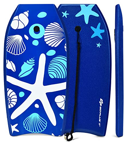 Goplus Bodyboard for Beach, 33/37/41 Inches Lightweight Body Board w/ Wrist Leash, Superior Buoyancy EPS Core & HDPE Slick Bottom, Surfboard for Kids Teens Adults Surfing (41 inch, Blue Starfish)