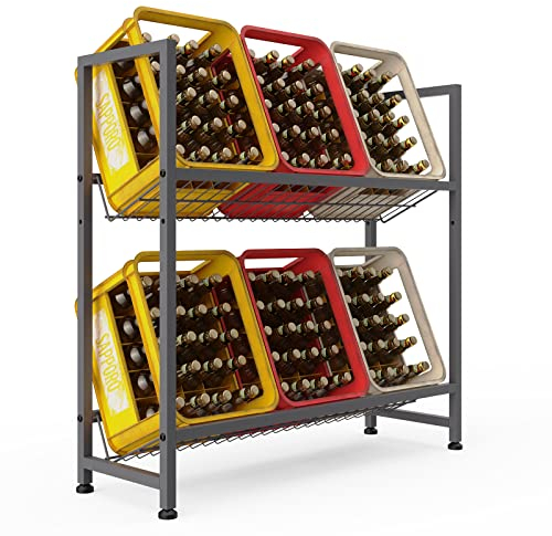 Rainsworth Getränkekistenregal mit Gitterhalterung aus Metall mit Verstellbaren Füßen, 33T x 103B x 100H cm Kistenregal für 6 Kisten, Regale für Getränkekisten, Getränkeregal, Grau