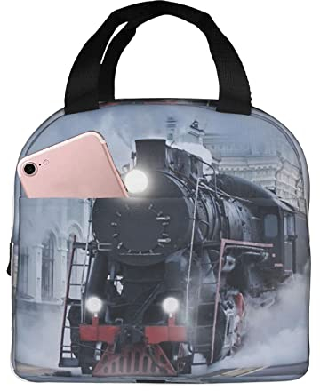 XVBCDFG Steam Train Depart Sunset Lunch Bag Oficina al aire libre Papel de aluminio portátil Aislamiento grueso y bolsa Bento de mantenimiento fresco