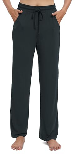 EXCHIC Dam dragsko casual byxor stretch hög midja lösa raka ben byxor joggingbyxor med fickor