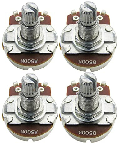 FLEOR 4PCS Full Size A500K B500K Potentiometer Guitar Tone Volume Control Pots Dia24mm L18mm Long Knurled Split Shaft