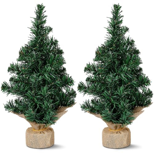 Cindeer 2 Stück Mini Weihnachtsbäume 40 cm Kleine Künstliche Tannenbäume mit Ständer Mini Christbäume für Weihnachten Wohnung Büro Drinnen Draußen Tisch Winter Dekoration