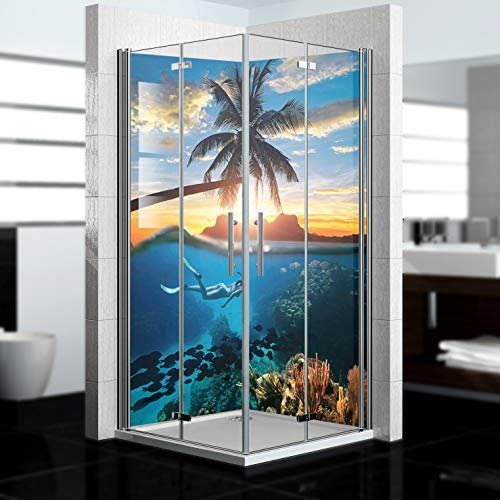 dedeco Pannello posteriore doccia impermeabile, motivo: oceano V3, 2 x 100 x 200 cm, come pannello posteriore per il bagno per la sostituzione delle piastrelle, come parete decorativa, rivestimento da
