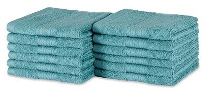 Amazon Basics Waschlappen aus Baumwolle, farbecht, 12 Stück, 30 x 30 cm, Blaugrün