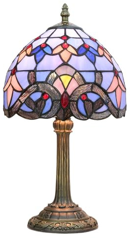 wecrejoni Tiffany Lamp Stained Glass lamp Small Bedside Table Lamps for Living Room Bedroom Dorm Kitchen Home Decor Festival Birthday Gift,Blue Baroque
