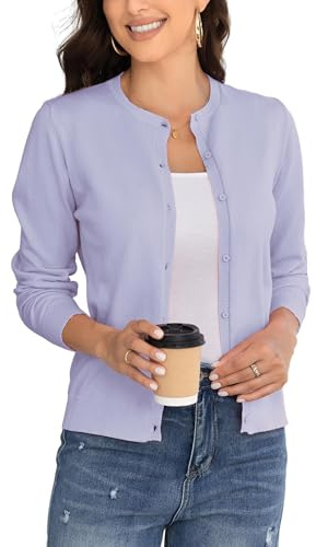 BERESIA Cardigan Donna Maglia con Bottoni Golfino Girocollo Manica Lunga Giacca Cappotto Elegante, Viola M