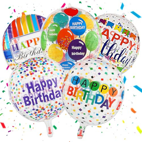 5pcs Happy Birthday Foil Balloons - 22 Inch Rainbow Self Inflating Balloons - Aluminum Foil Decorations for Women, Girls & Kids Birthday Party Supplies