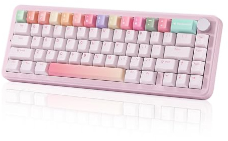 YUNZII B68 Tastiera meccanica senza fili, Tri-Mode BT5.0/2.4GHz/USB-C Hot Swappable Gasket Creamy Keyboard, RGB Backlit NKRO, tastiera carina per Win/Mac (Pink, Cocoa Cream V2 Switch)