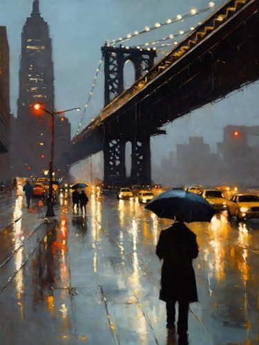 Diamond Painting Set für Erwachsene, Diamond Painting New York Bilder, 5D Landschaft Diamond Painting Klein für Kinder, Diamond Painting Zubehör Set für Zimmer und Schlafzimmer Wanddeko (50x70 cm) R-5