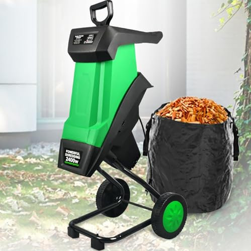 McbeAn 2400W Electric Garden Shredder, Leaf Mulcher Branch Compost Shredder with Wheels & 50L Debris Bag, No-load Speed: 4500 Rpm, Efficient Work, for Gardening, Lawn Maintenance, and Forestry Work