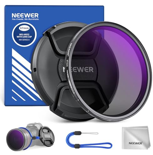 NEEWER 67mm ND2-32 (1-5 Stops) Variable ND Filter with Lens Cap, Cleaning Cloth, Precise Neutral Density Adjustment, Multicoated Optical Glass, Camera Photography Accessories