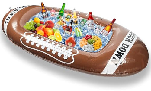 Phlognfy Porte Gobelet Flottant, Porte-Gobelet Gonflable, Plateau Gonflable 2 En 1, Seau à Glace Gonflable, Grande Capacité, Design Rugby, Pour Piscine Plage Pique Nique Camping Rugby Party