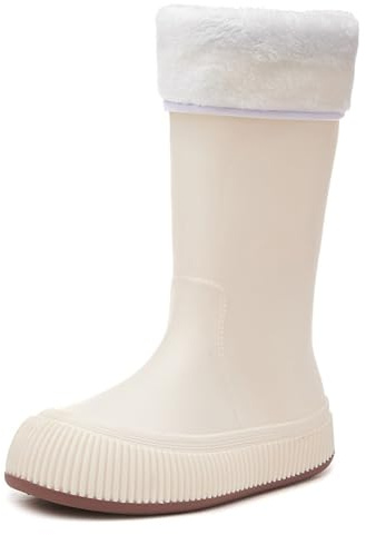 Botas de goma para mujer, forradas, botas de lluvia, impermeables, botines de Wellington, antideslizantes, botas de lluvia, botas de agua, zapatos de jardín, beige, 36 EU