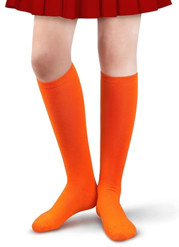 GTYARYUA Halloween Knee High Socks, Chaussettes Hautes Femme, Doux et élastique Chaussettes D'halloween, Chaussette Haute Femme, Pour Carnaval Halloween Cosplay Costume pour Fille (Orange)