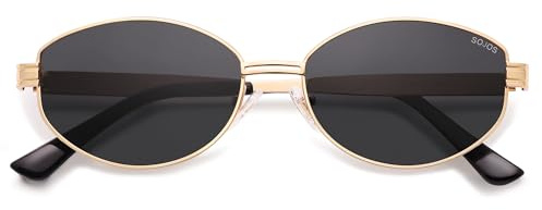 SOJOS Occhiali da sole polarizzati ovali donna uomo retrò trendy occhiali da sole rotondi con montatura in metallo UV400 protezione SJ1255, Oro/grigio, m