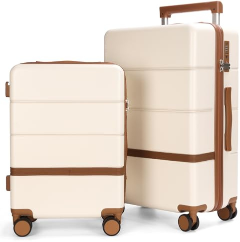 Maungti Luggage Sets, 2 Piece Suitcase set with wheels Tsa Lock 20/24 inchi Hardshell Waterproof Travel Suitcases luggage for Women/Men/Family (White)
