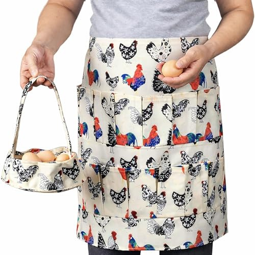 DASHUAIGE Grembiule da lavoro con 15 tasche in tela per uova fresche di galline, anatre e uova d'oca – unisex per fattoria & Homestead
