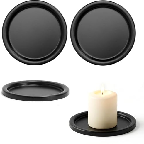 JYYWTSI Set di 4 Portacandele in Metallo Nero, Diametro 10 cm, per Candele a Pilastro, Decorazione da Tavolo per Casa, Matrimonio, Soggiorno