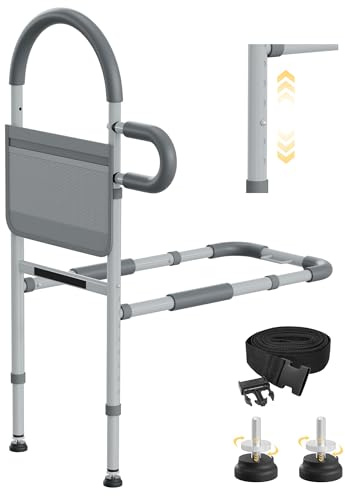 JivaJot Bed Rails for Elderly Adults Safety, Bed Handle Bedside Assist, Bedrails for Elderly Adults Grab Bar Bed Handrails with Storage Pocket and Ergonomic Handle, Fit Twin Full Queen King, Grey